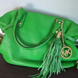 Michael Kors Bright Green Leather Tassel Satchel with Gold Charm